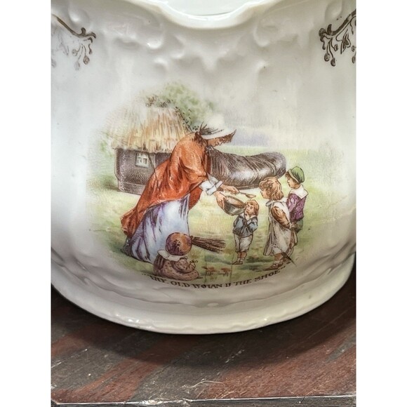 Sugar Bowl Lid Porcelain Vtg Old Women in the Shoe Cottagecore Farm Shabby Chic - Picture 2 of 14